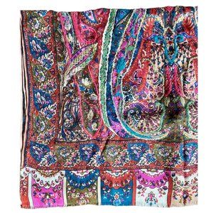 Women's Silk Paisley Print and Embroidered Scarf
